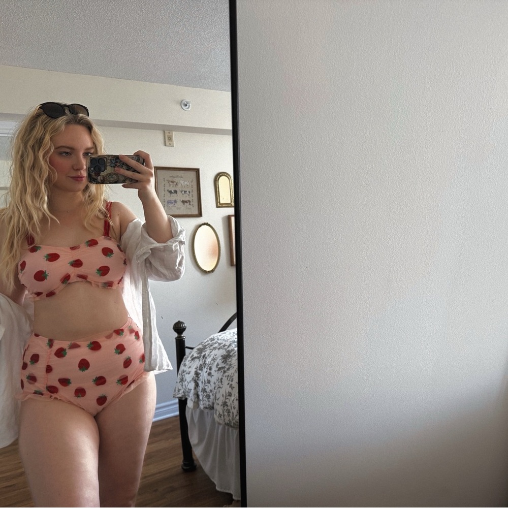 Lace Strawberry Cami Tankini Set Bathing Suit Retro